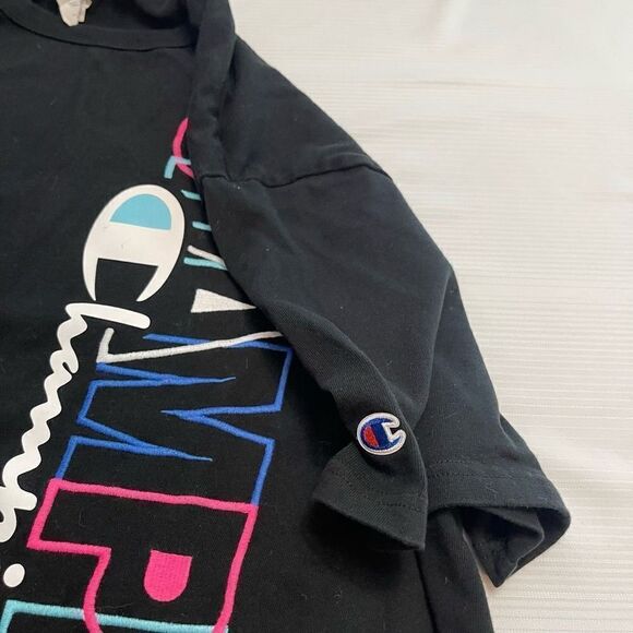 Champion VTG 90s Neon Embroidered Logo Black T-Shirt Size 2X - Picture 7 of 7